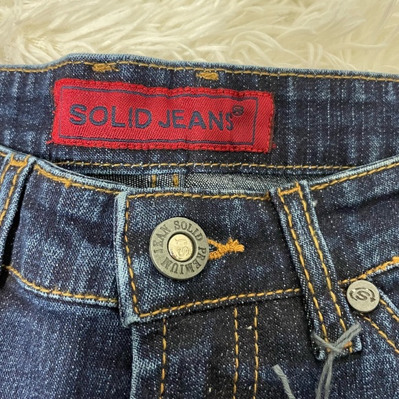 SOLID JEANS True Y2K Vintage Mid Rise Flare Stretch Denim Jeans Embroidered 1 - Picture 9 of 13